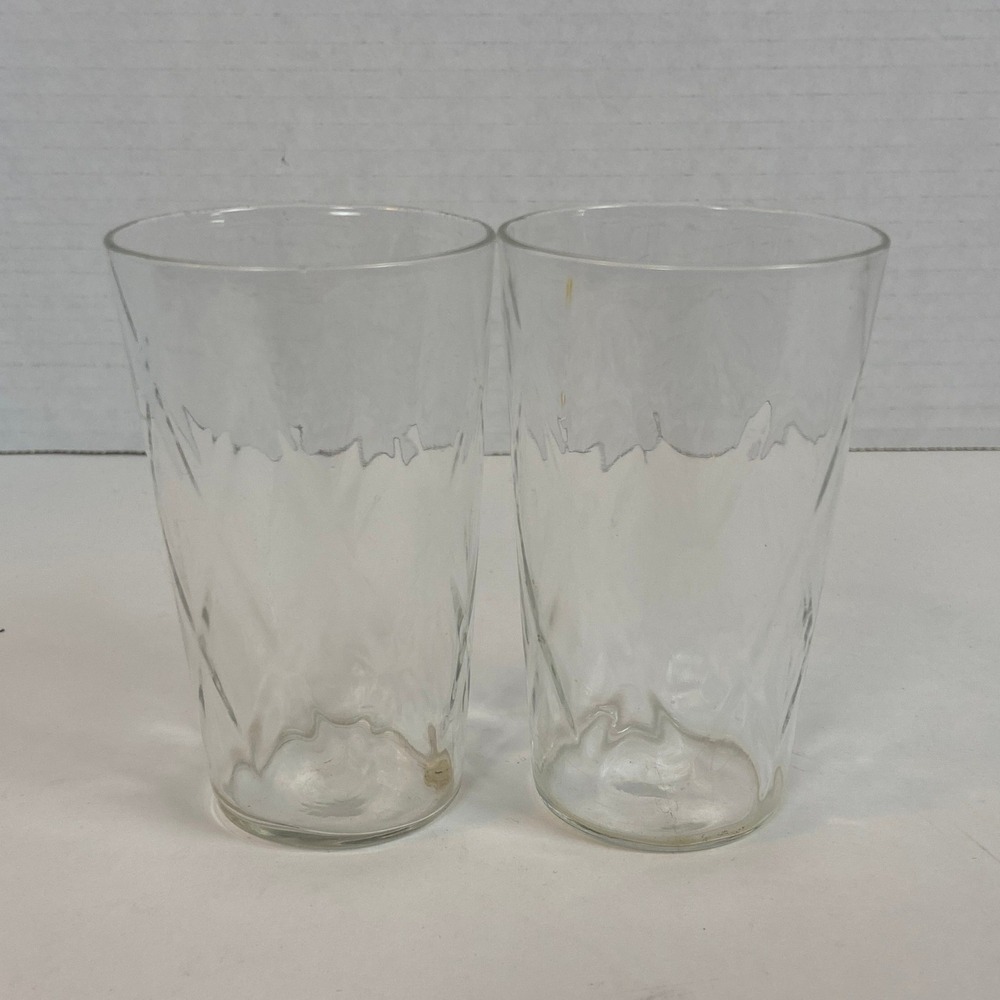 Vintage Clear Glass Diamond Quilted Tumblers Set of 2 Textured Drinking Glasses